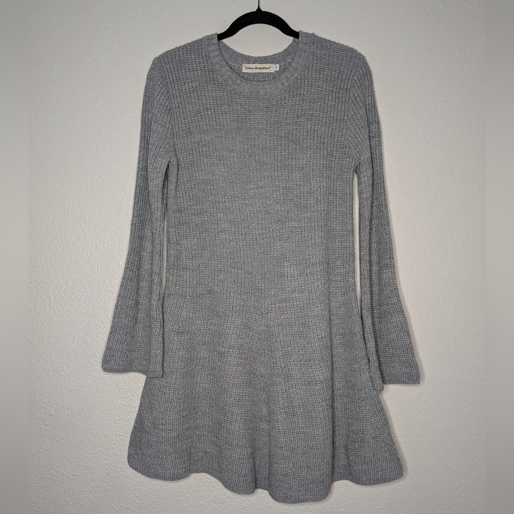 New Nordstrom Cotton Emporium Gray Oversized Knit Flare Sleeve Sweater Dress S